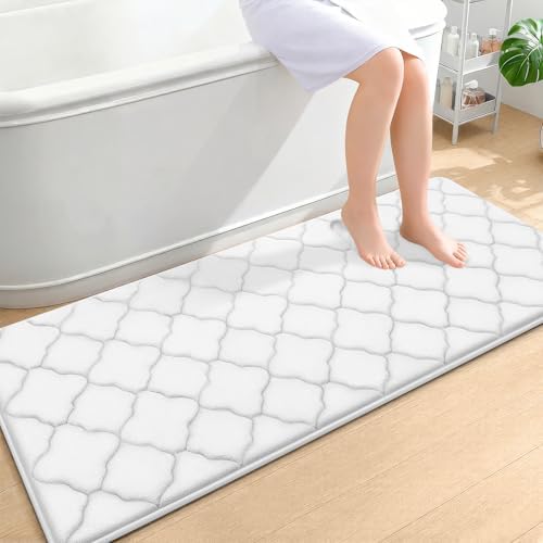 OLANLY Memory Foam Bath Mat Rug 59x24, Ultra Soft Bathroom Rugs, White