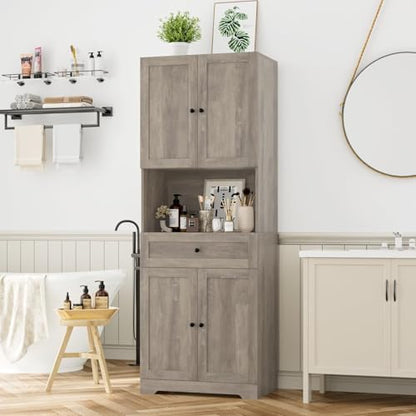 HIFIT Tall Bathroom Storage Cabinet with Drawer, Modern Linen Cabinet,Brown