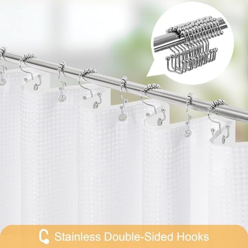 Gibelle 3 in 1 White Shower Curtain with PEVA Liner, 12 Hooks, 72x72