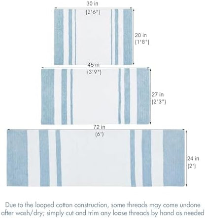 Madison Park Spa Cotton Bath Rug Non-Slip Absorbent Striped, 27 x 45, Blue