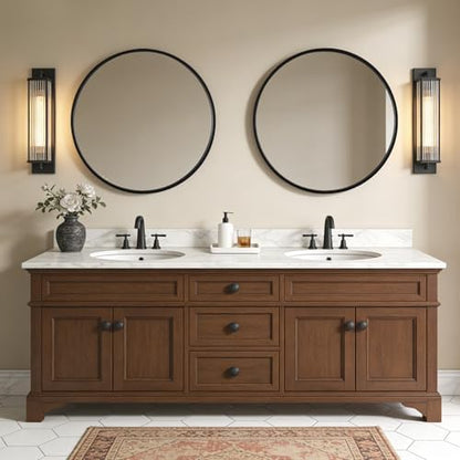 WallBeyond Round Wood Mirror, 32" Round Modern Decoration Large Circle Wall Mirror for Bathroom Living Room Bedroom Entryway, Black
