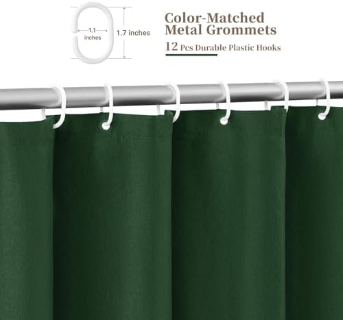 BTTN 72x78 Boho Scalloped Linen Textured Cloth Shower Curtain Set, Emerald