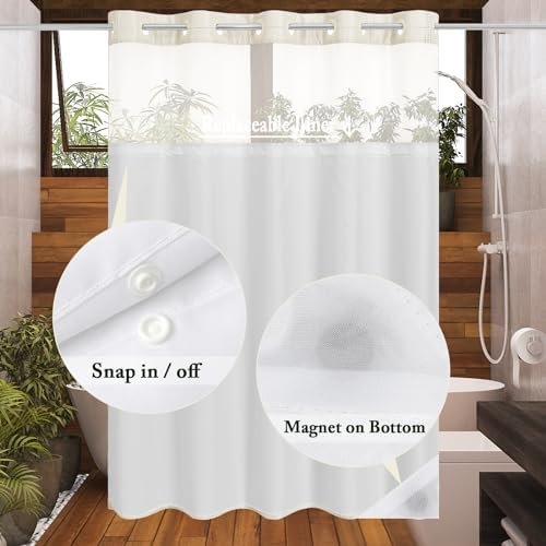 Gibelle No Hook Cloth Ivory Shower Curtain with Liner, 72x86