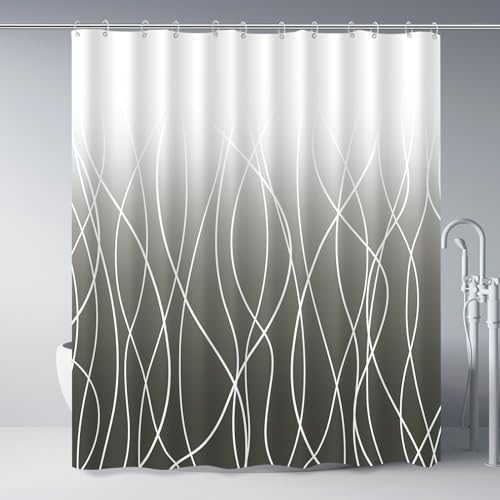 Striped Shower Curtain for Bathroom, Ombre Dark Grey, 72" W x 72" L