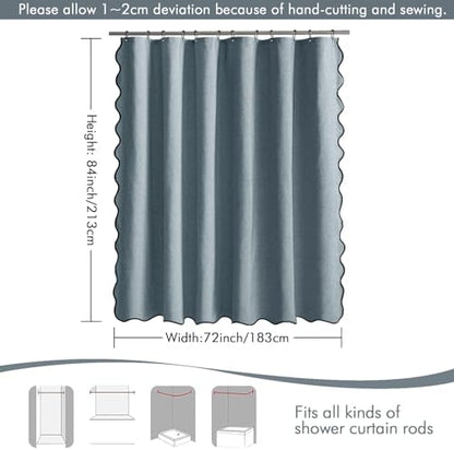 MIULEE 72"x84" Extra Long Scalloped Linen Shower Curtain Dusty Blue