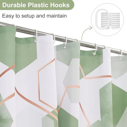 deFouliao Sage Green Modern Shower Curtain Geometric Grid Art Abstract Waterproof Bathroom Curtain for Bathtub Home Hotel Decor, Washable with Hooks, 60x72 Inch