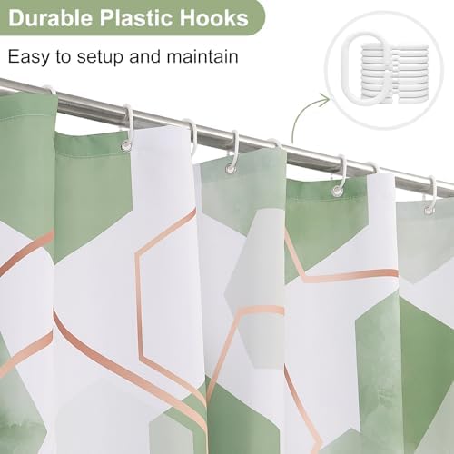 deFouliao Sage Green Modern Shower Curtain Geometric Grid Art Abstract Waterproof Bathroom Curtain for Bathtub Home Hotel Decor, Washable with Hooks, 72x78 Inch
