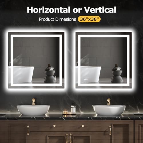 Hivone 36"X36" LED Bathroom Mirror with Lights, UL Listed