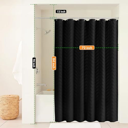Black Boho Fabric Shower Curtain 72 x 84 Inches