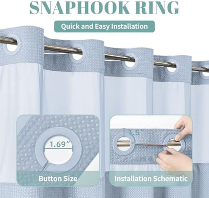 No Hook Waffle Shower Curtain with Snap-in Liner, 71x77 Inch, Frost Blue
