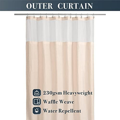 N&Y HOME Waffle Weave Shower Curtain with Snap Liner 71x72 Rosewater Pink