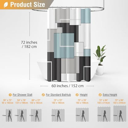 BTTN 60x72 Stall Geometric Waterproof Fabric Shower Curtain Set, Fog Blue