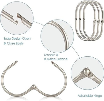 24 Pcs Shower Curtain Rings, Goowin Shower Curtain Hooks, Oval Snap Shower Rings for Curtain, Metal Shower Curtain Rings Rust Proof, Glide Smoothly Shower Hooks for Shower Curtain Rod (Matte Nickel)