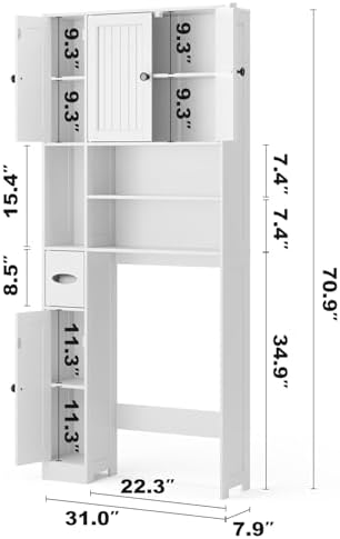 Ahomly Over The Toilet Storage Cabinet, with Five Doors, White