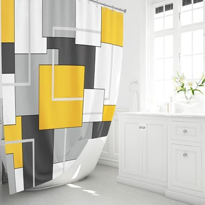 BTTN Yellow Modern Geometric Waterproof Fabric Shower Curtain Set, 72 x 72