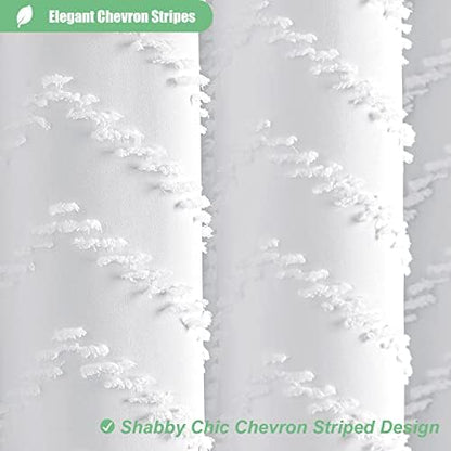 Dynamene Boho Farmhouse Fabric Shower Curtain Tufted Chevron 72"x70" White