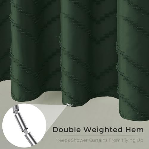 Dark Green Boho Fabric Shower Curtain 72 x 78 Inches