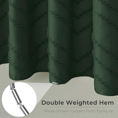 Dark Green Boho Fabric Shower Curtain 72 x 78 Inches