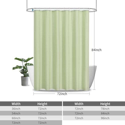 Extra Long Fabric Shower Curtain with Waterproof Layer,72x84,Green