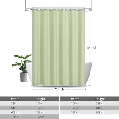 Extra Long Fabric Shower Curtain with Waterproof Layer,72x84,Green