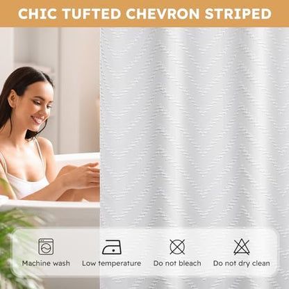 FADOTY White No Hook Shower Curtain Set with Snap in Liner, 71'' x 86''