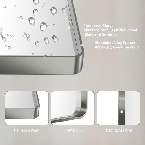 LOAAO 72X40 Inch Brushed Nickel Bathroom Mirror
