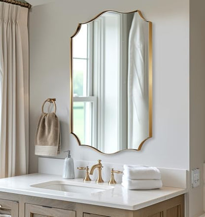 ANDY STAR Brushed Gold Vanity Mirror, 22x30 Inch Scalloped Bathroom Mirror