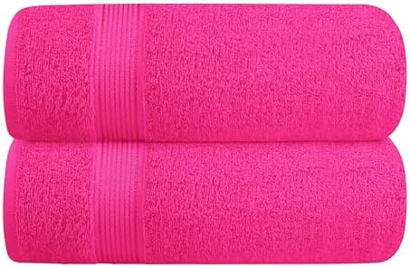 Belizzi Home Cotton 2 Pack Oversized Bath Towel Set 28x55 inches, Large Bath Towels, Ultra Absorbant Compact Quickdry & Lightweight Towel, Ideal for Gym Travel Camp Pool - Hot Pink