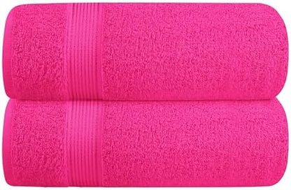 Belizzi Home Cotton 2 Pack Oversized Bath Towel Set 28x55 inches, Large Bath Towels, Ultra Absorbant Compact Quickdry & Lightweight Towel, Ideal for Gym Travel Camp Pool - Hot Pink