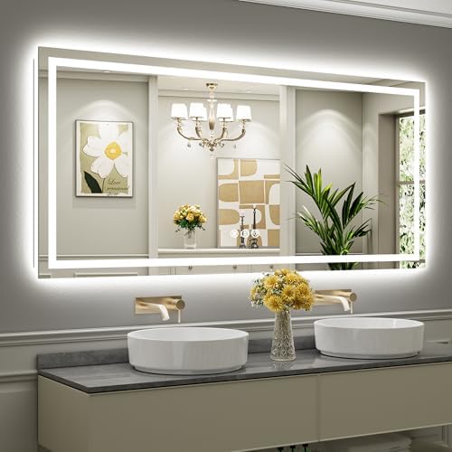 Briivue 77x36 Inch LED Bathroom Mirror with Lights, Backlit & Front Lit