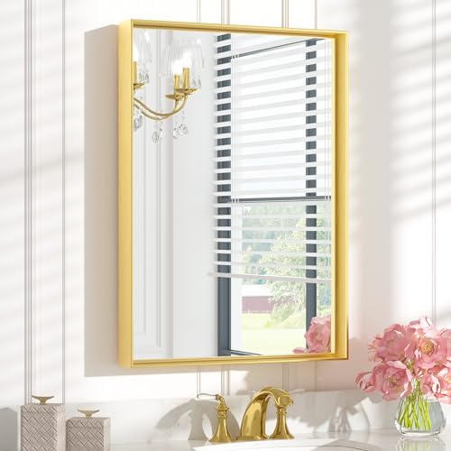 Keonjinn 22x30 Inch Gold Bathroom Mirror for Over Sink, Rectangular