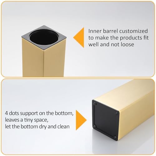 BGL Standing Toilet Brush and Holder Brushed Gold Aluminium Toilet Bowl Cleaner Brush and Holder for Bathroom Storage and Organization, Square Design Sturdy and Space Saving
