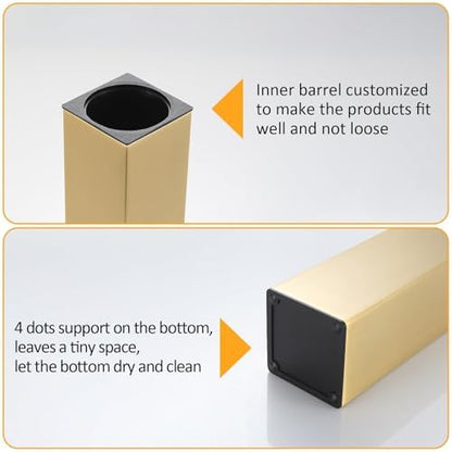 BGL Standing Toilet Brush and Holder Brushed Gold Aluminium Toilet Bowl Cleaner Brush and Holder for Bathroom Storage and Organization, Square Design Sturdy and Space Saving