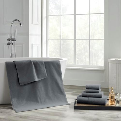 Modern Threads Waffle-Rib 6-Piece Towel Set – Premium Cotton Bath Towels, Ultra-Absorbent & Soft, Elegant Waffle Texture for Bathroom & Spa, Carbon