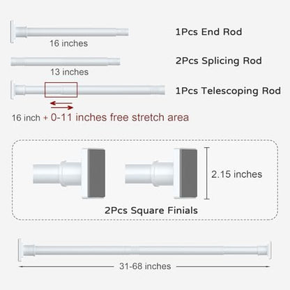 UIOSANRT White Shower Curtain Rod 31-68 Inches Non-Slip Shower Rod Tension Mounted No Drill Shower Curtain Rods Spring Tension Rod Adjustable Tension Curtain Rod for Windows Bathroom