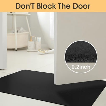 ACCUMTEK Non Slip Bath Mat, Thin Bathroom Rugs Fit Under Door, Quick Dry Bath Mats, Machine Washable Bath Rugs for Bathroom, Bathtub & Kitchen, Black/Solid/24 x17+48"x20"
