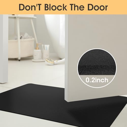 ACCUMTEK Non Slip Bath Mat, Thin Bathroom Rugs Fit Under Door, Quick Dry Bath Mats, Machine Washable Bath Rugs for Bathroom, Bathtub & Kitchen, Black/Solid/59 x20