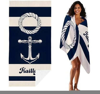 JML Custom Anchor Beach Towel with Name, Microfiber, 30 x 60 in