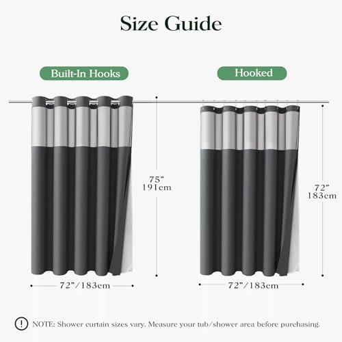 Dynamene Charcoal Grey Hook Free Waffle Shower Curtain & Snap Liner,72x75