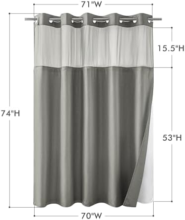 Mrs Awesome No Hook Gray Shower Curtain with Snap-in Fabric Liner 71x74