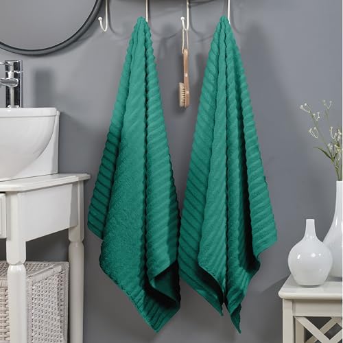 Elegant Comfort 100% Turkish Cotton Corduroy Ribbed Luxury Soft 2 Pack Bath Towels 27 x 54 Inch - Ultra Plush, Absorbent, Quick Dry, Hotel Spa Quality Towels for Bathroom Essentials, Turquoise