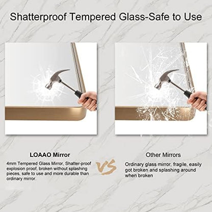 LOAAO 40”X36” Gold Bathroom Mirror, Rounded Rectangle Gold Frame Mirror, Brushed Gold Bathroom Vanity Mirror Wall-Mounted, Anti-Rust, Tempered Glass, Hangs Horizontally or Vertically