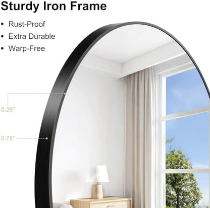 GLASHOM Arched Bathroom Vanity Mirror, 18"x24" Black Frame Wall Mirror