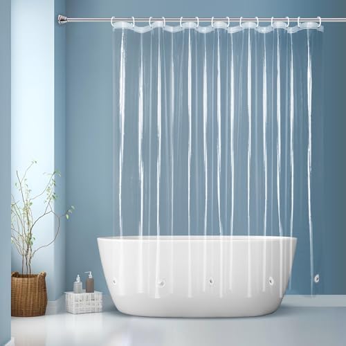 EurCross 84”Wide Clear Shower Curtain Liner 84 x 72 inch, Waterproof Premium PEVA Wide Plastic Shower Curtain with 5 Magnets, 14 Metal Holes