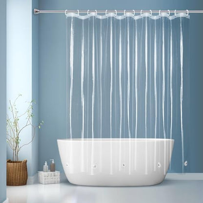 EurCross 84”Wide Clear Shower Curtain Liner 84 x 72 inch, Waterproof Premium PEVA Wide Plastic Shower Curtain with 5 Magnets, 14 Metal Holes
