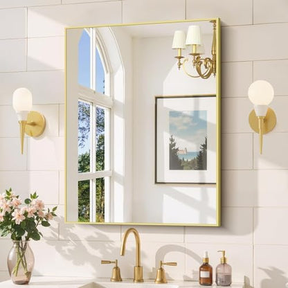 COFENY Gold Bathroom Mirror for Wall, 24x32 Inch Rectangle Mirror with Metal Frame, Modern Vanity Mirrors for Bathroom Living Room, Entryway Hangs Horizontal or Vertical