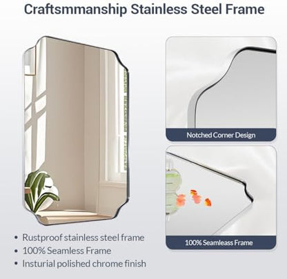 MIRRORART Chrome Scalloped Bathroom Mirrors for Over Sinks,30x40'' Mirrors