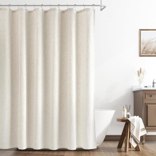 Naturoom Linen Shower Curtain 92 Inch Long for Bathroom Beige 1 Panel