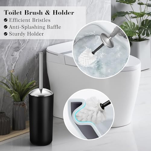 Black Bathroom Accessories Set, 22Pcs Bathroom Sets with Shower Curtain and Rugs, Bathroom Accessories Sets Complete with Trash Can, Non-Slip Bathroom Rugs Super Absorbent