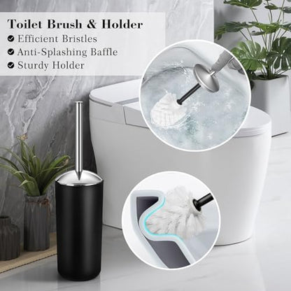 Black Bathroom Accessories Set, 22Pcs Bathroom Sets with Shower Curtain and Rugs, Bathroom Accessories Sets Complete with Trash Can, Non-Slip Bathroom Rugs Super Absorbent